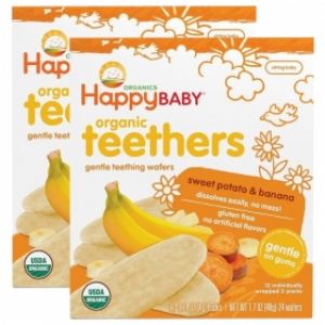 Combo 2 Bánh xốp hữu cơ vị chuối và khoai lang Happy Baby Teethers Organic, 4gr/gói x 12