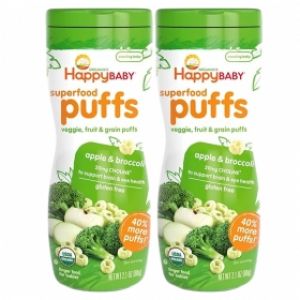 Combo 2 Bánh xốp ngũ cốc vị táo và cải xanh Happy Baby Puffs