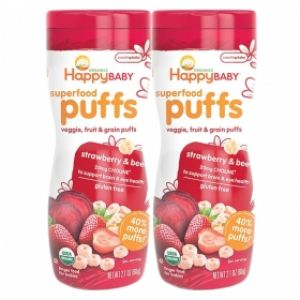 Combo 2 Bánh ăn dặm hoa quả, rau và ngũ cốc vị dâu và củ dền Happy Baby Superfood Puffs