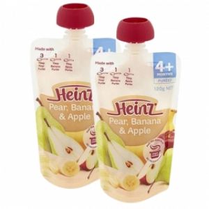 Combo 2 Lê, chuối và táo nghiền dành cho trẻ từ 4 tháng trở lên – Heinz Pear, banana, apple 120g