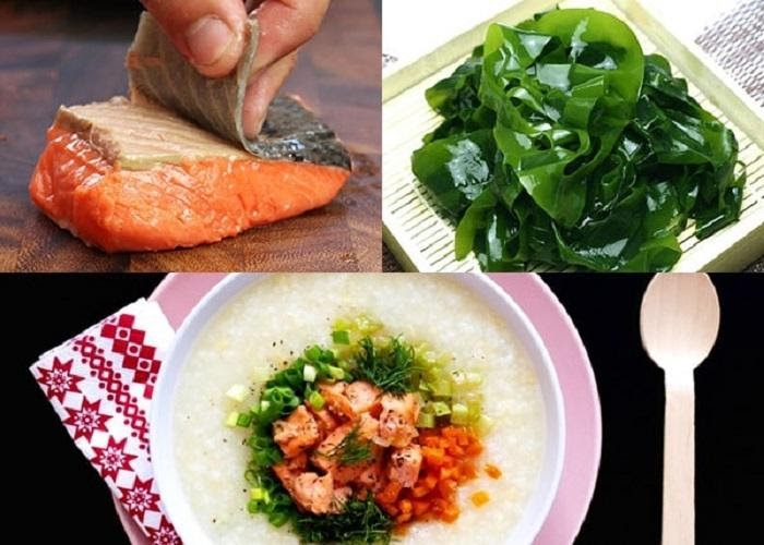 Cách nấu cháo cá hồi rong biển, đậu hủ non